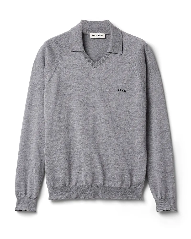 Miu Miu Polo-pullover Aus Wolle, Damen, Grau/schwarz, Größe Grau