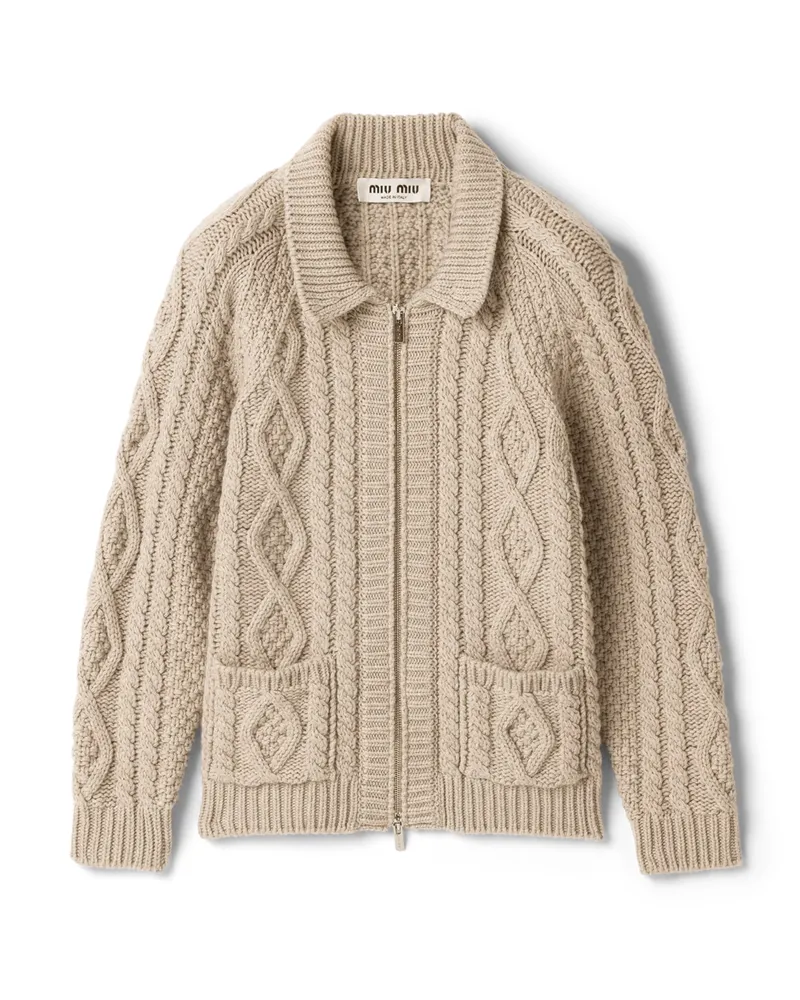 Miu Miu Strickjacke Aus Wolle Und Kaschmir, Damen, Albino/weiss, Größe Albino