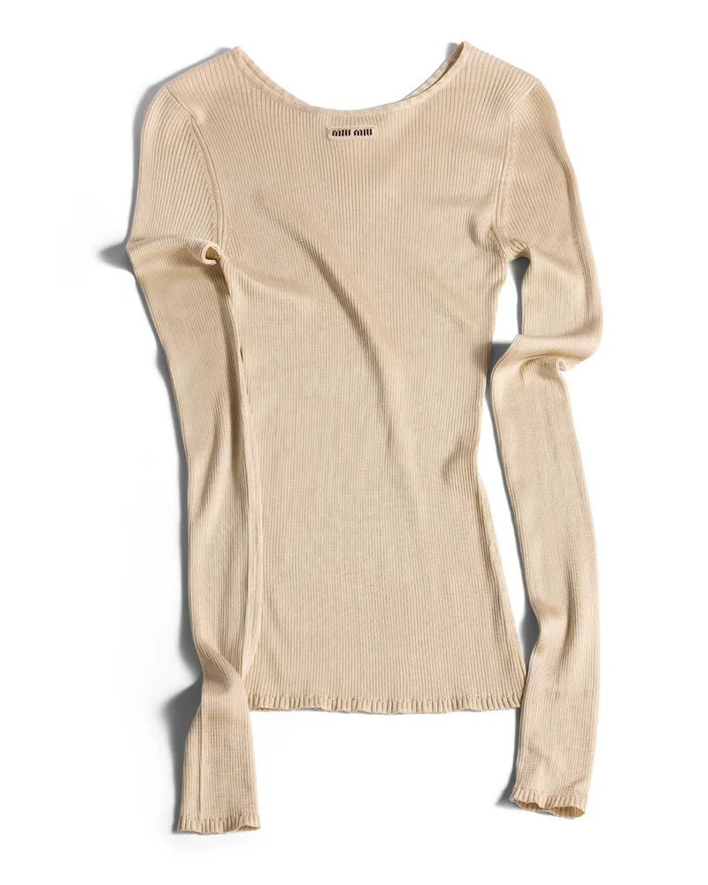 Miu Miu Rundhalspullover Aus Seide, Damen, Sandbeige, Größe Sandbeige