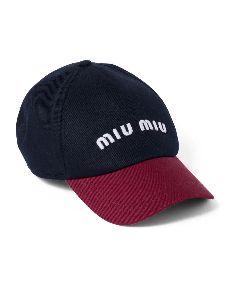 Miu Miu Baseballkappe Aus Drill, Damen, Blau/burgunderrot, Größe Blau