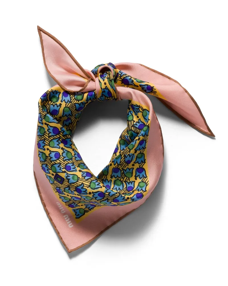 Miu Miu Bedruckter Schal Aus Twill, Damen, Gelb/türkis Gelb