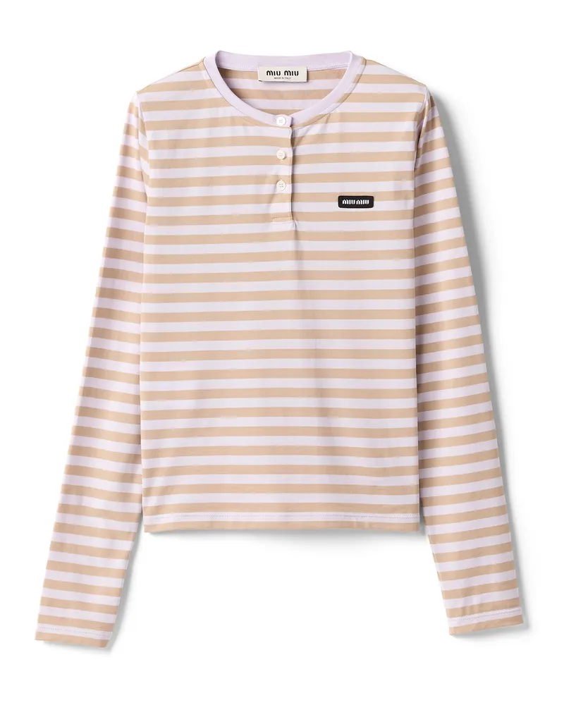 Miu Miu T-shirt Aus Jersey, Damen, Albino White/wisteria, Größe Albino