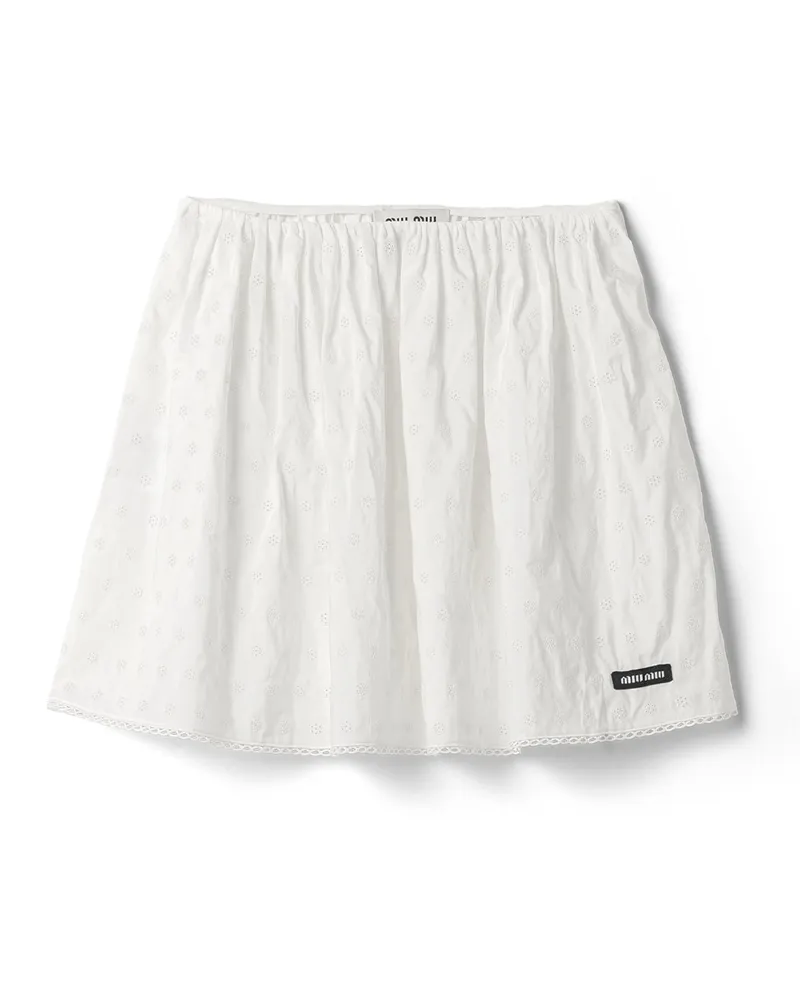 Miu Miu Popeline-rock Mit Slub-struktur Und Lochstickerei, Damen, Weiss, Größe Weiss