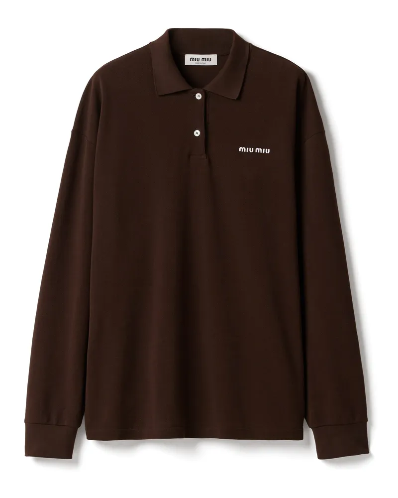 Miu Miu Poloshirt Aus Baumwoll-piqué, Damen, Kakaobraun, Größe Kakaobraun