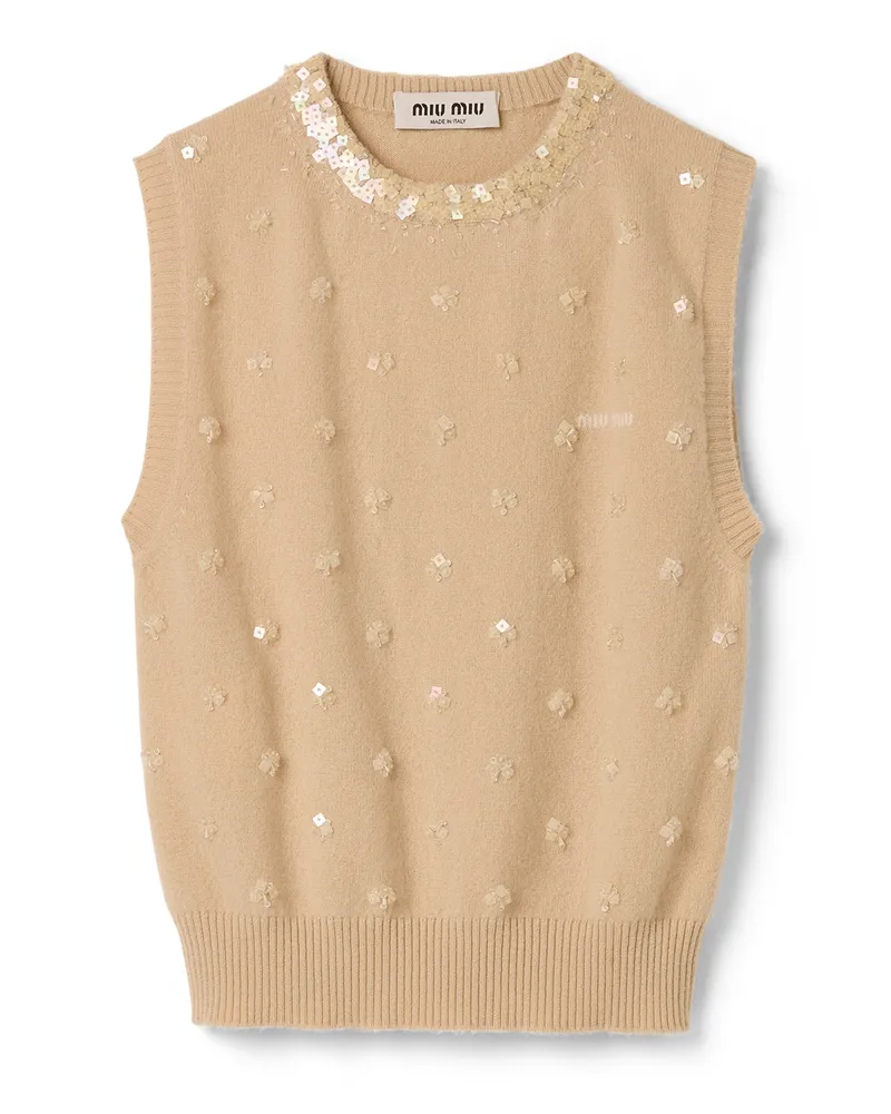 Miu Miu Bestickte Weste Aus Kaschmir, Damen, Albino/weiss, Größe Albino