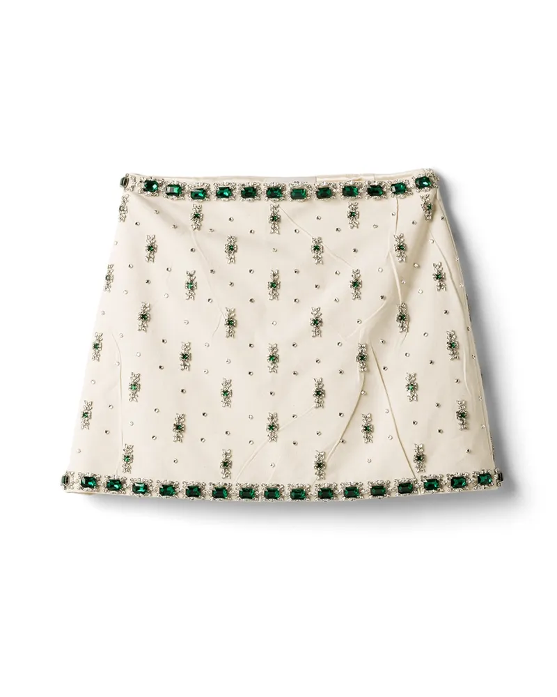 Miu Miu Bestickter Rock Aus Canvas, Damen, Ecru, Größe Ecru