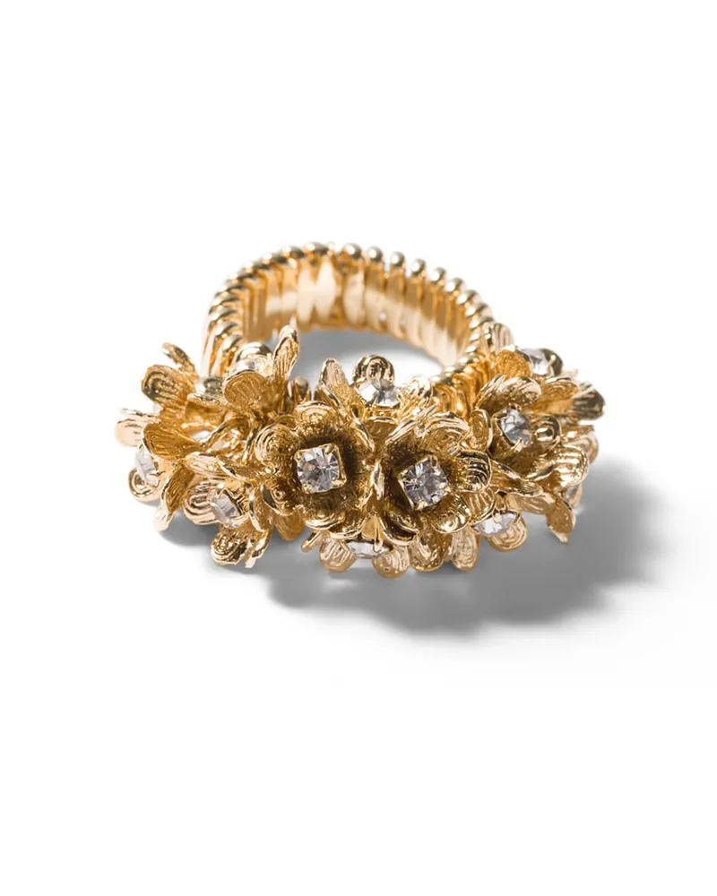 Miu Miu Ring Aus Metall Mit Kristallen, Damen, Gold/kristall, Größe Gold
