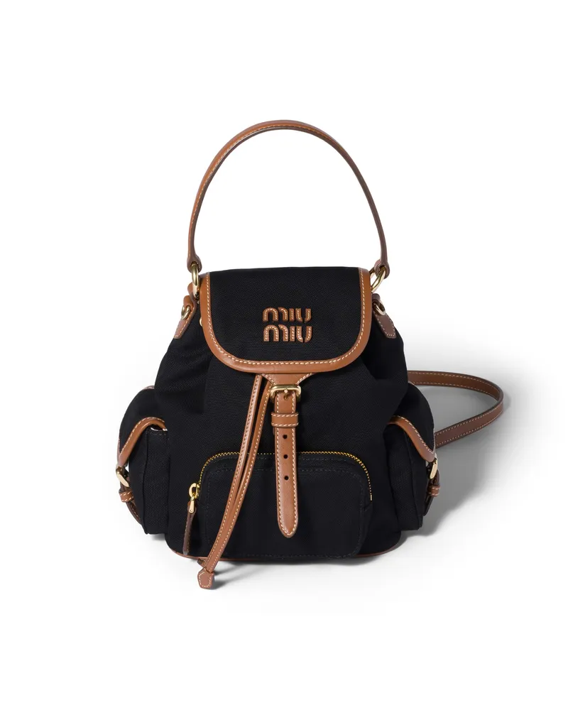 Miu Miu Rucksack Aus Canvas Und Leder, Damen, Schwarz/brandy Schwarz
