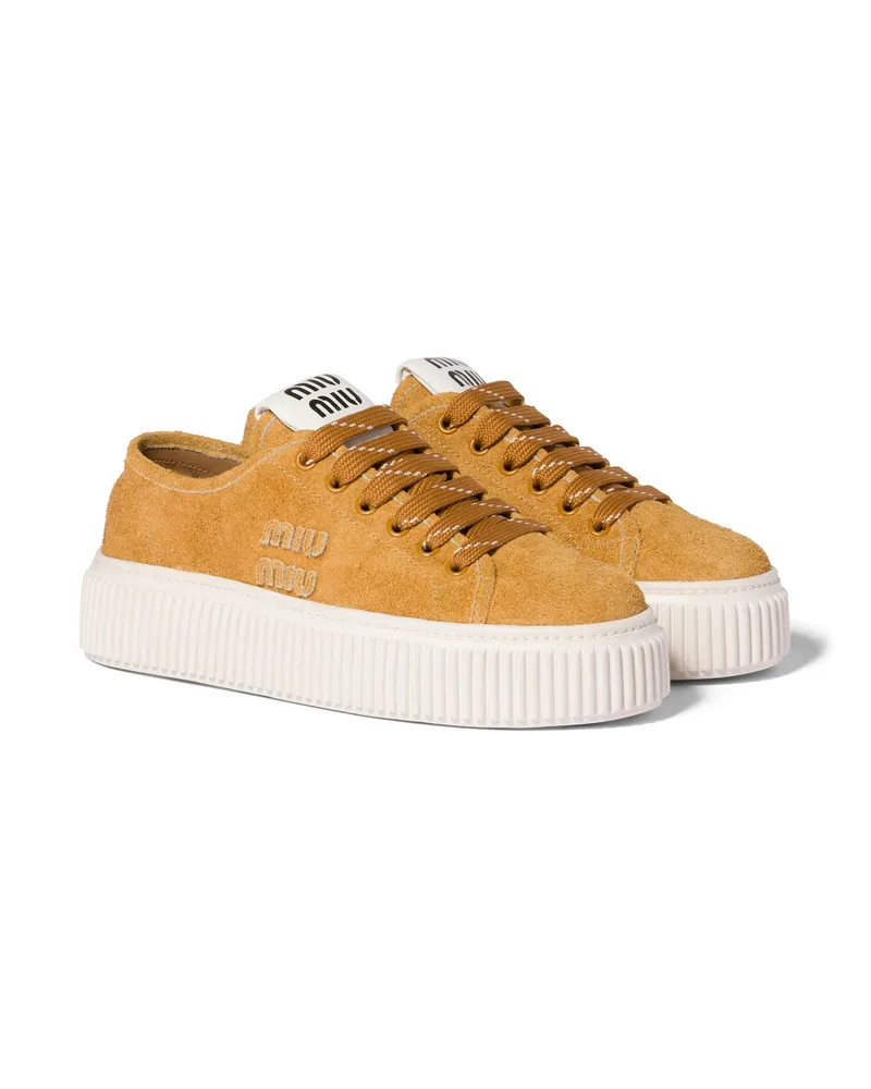 Miu Miu Sneaker Aus Veloursleder, Damen, Hellbraun, Größe Hellbraun
