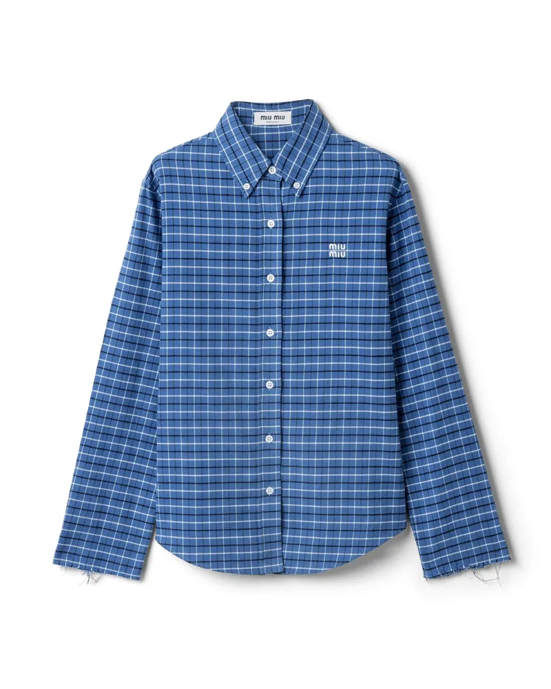 Miu Miu Hemd Aus Flanell, Damen, Uniformblau, Größe Uniformblau