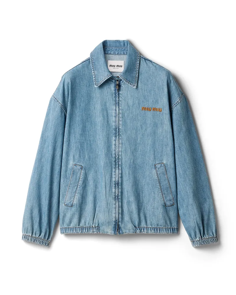 Miu Miu Blousonjacke Aus Chambray, Damen, Saphirblau, Größe Saphirblau