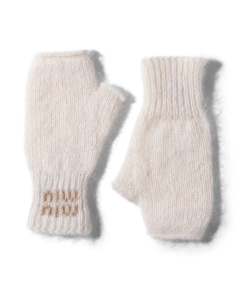 Miu Miu Handschuhe Aus Wolle Und Mohair, Damen, Weiss, Größe Weiss