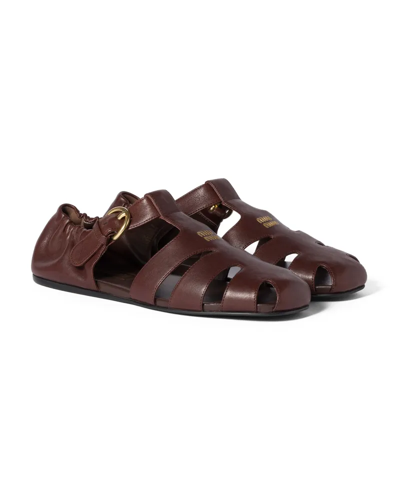 Miu Miu Ruches Fischer-sandalen Aus Nappa-leder, Damen, Bruyère-holz, Größe Bruyère-holz