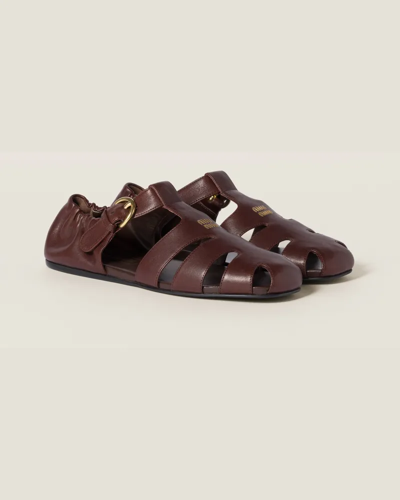 Miu Miu Ruches Fischer-sandalen Aus Nappa-leder, Damen, Bruyère-holz, Größe Bruyère-holz