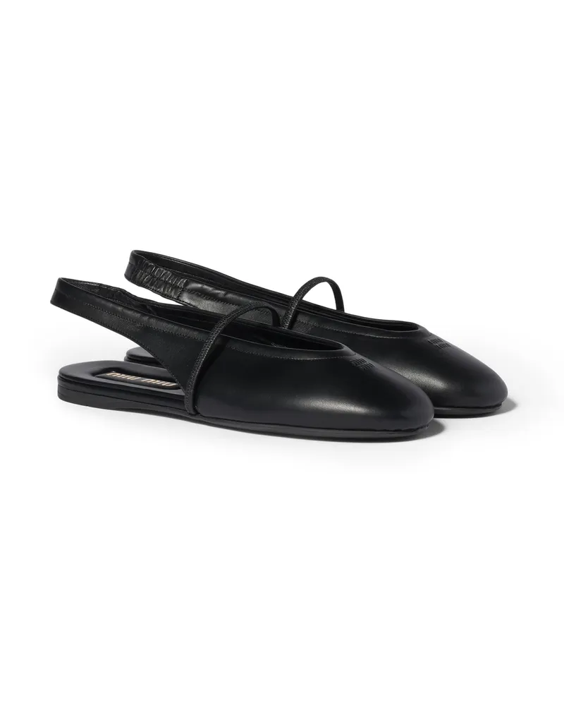 Miu Miu Leather Slingback Ballerinas, Damen, Schwarz, Größe Schwarz