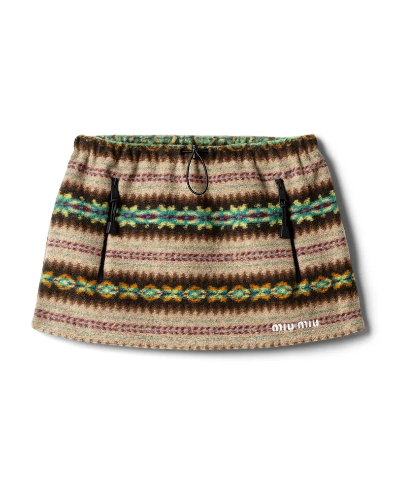 Miu Miu Minirock Aus Fleece, Damen, Ebenholz / Grün, Größe Ebenholz