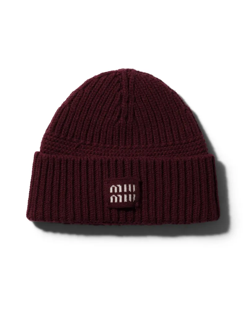 Miu Miu Strickmütze Aus Wolle Und Kaschmir, Damen, Amaranthrot Amaranthrot