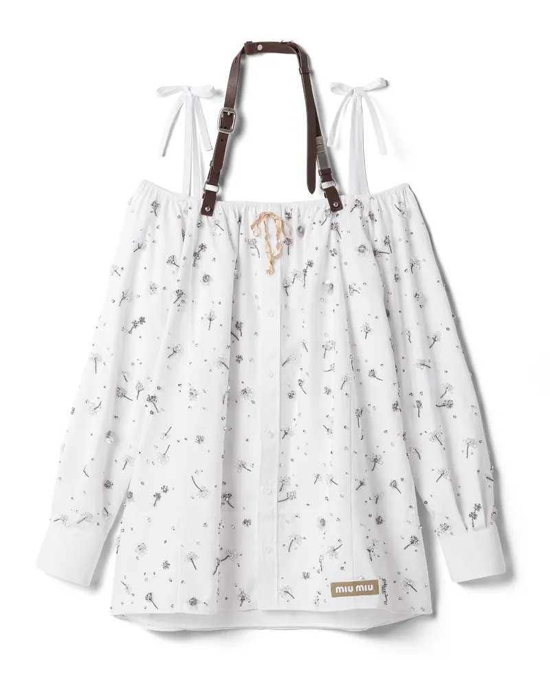Miu Miu Besticktes Minikleid Aus Popeline, Damen, Weiss, Größe Weiss