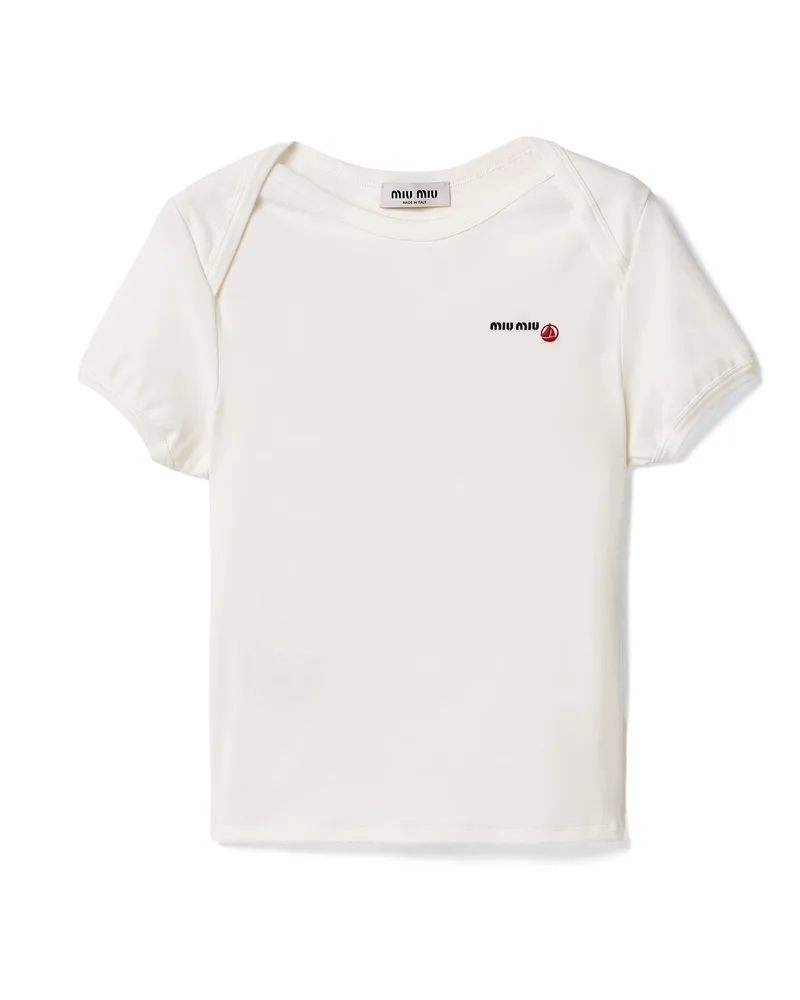 Miu Miu Petit Bateau X  T-shirt Mit Schmaler Passform Aus Stretch-jersey, Damen, Weiss, Größe Weiss