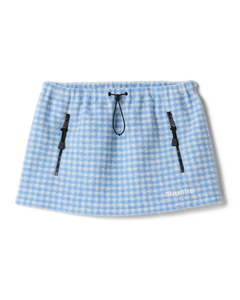 Miu Miu Fleece-minirock Aus Vichy, Damen, Weiss/hellblau, Größe Weiss