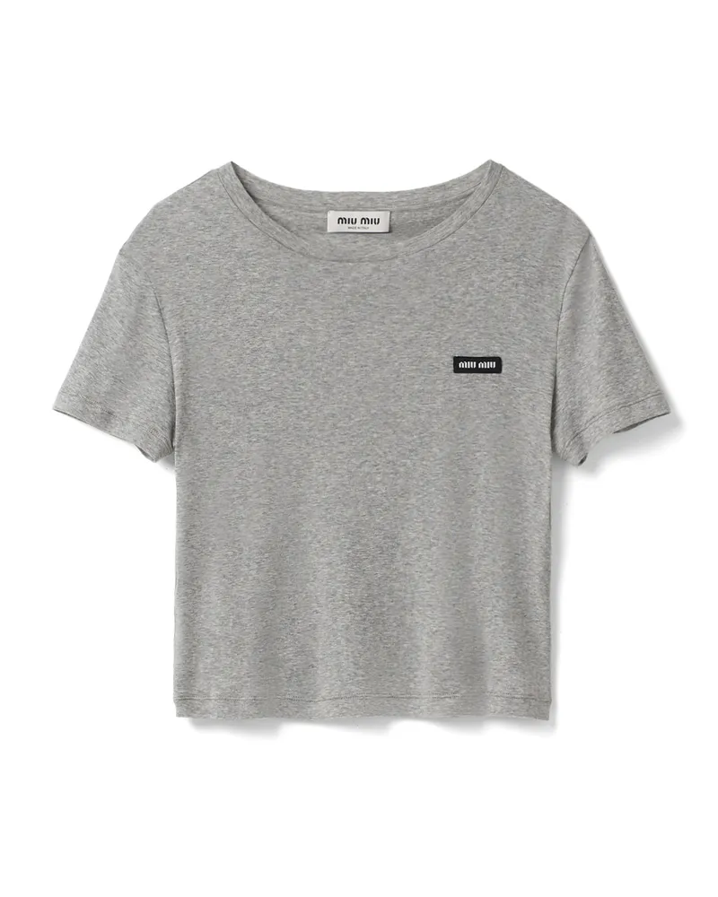 Miu Miu T-shirt Aus Geripptem Jersey, Damen, Grau, Größe Grau