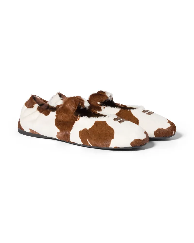 Miu Miu Ruches Ballerinas Aus Bedrucktem Leder, Damen, Weiß/burnt Sienna, Größe Weiß
