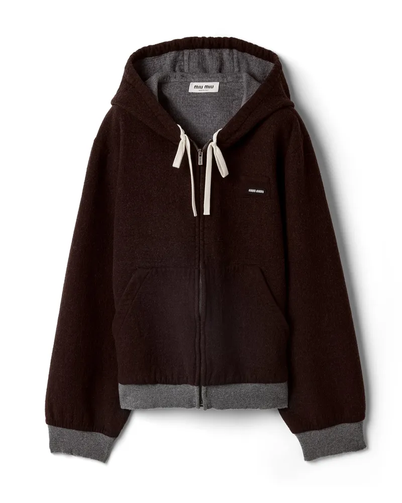 Miu Miu Blousonjacke Aus Gewaschenem Double-kaschmir, Damen, Ebony/grey, Größe Ebony