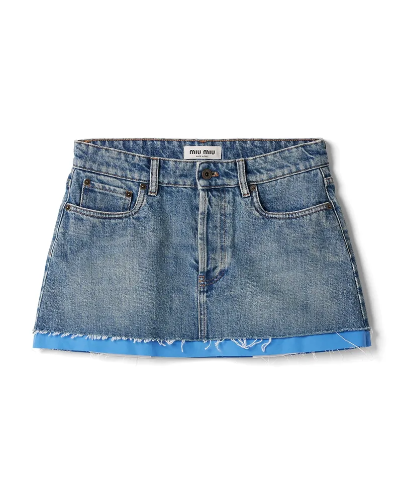 Miu Miu Minirock Aus Denim Und Popeline, Damen, Saphirblau, Größe Saphirblau
