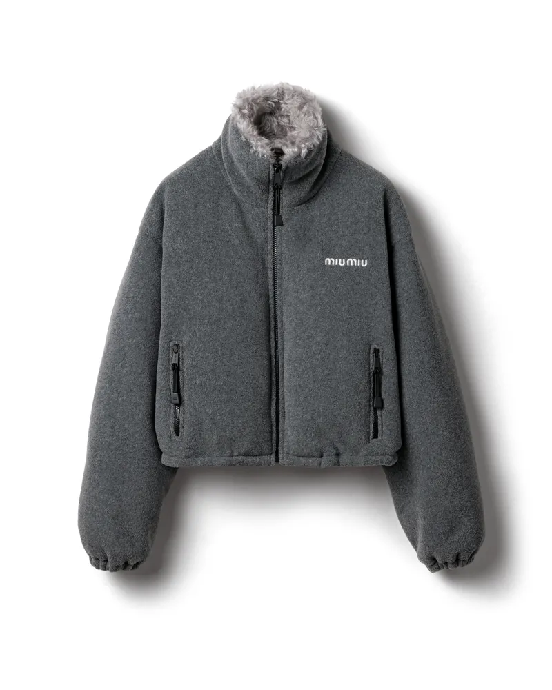 Miu Miu Daunenjacke Aus Fleece, Damen, Grau, Größe Grau