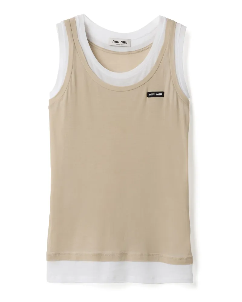 Miu Miu Tanktop Aus Geripptem Jersey, Damen, Weiß/bimsstein , Größe Weiß