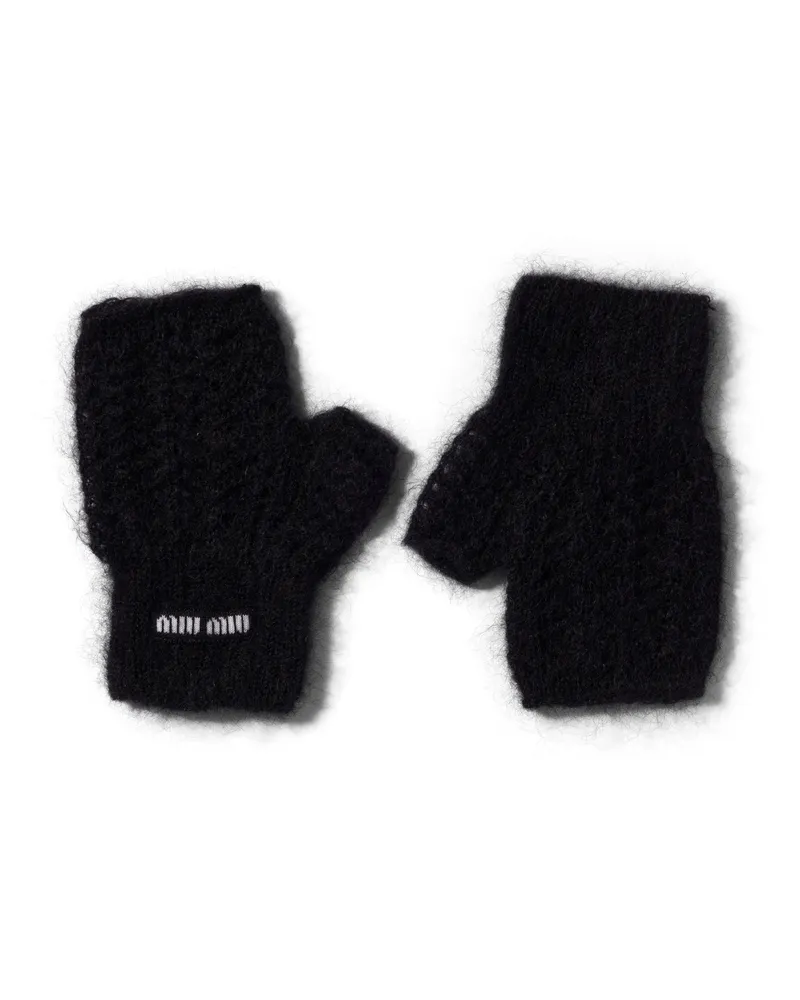 Miu Miu Fingerlose Handschuhe Aus Mohair, Damen, Schwarz, Größe Schwarz