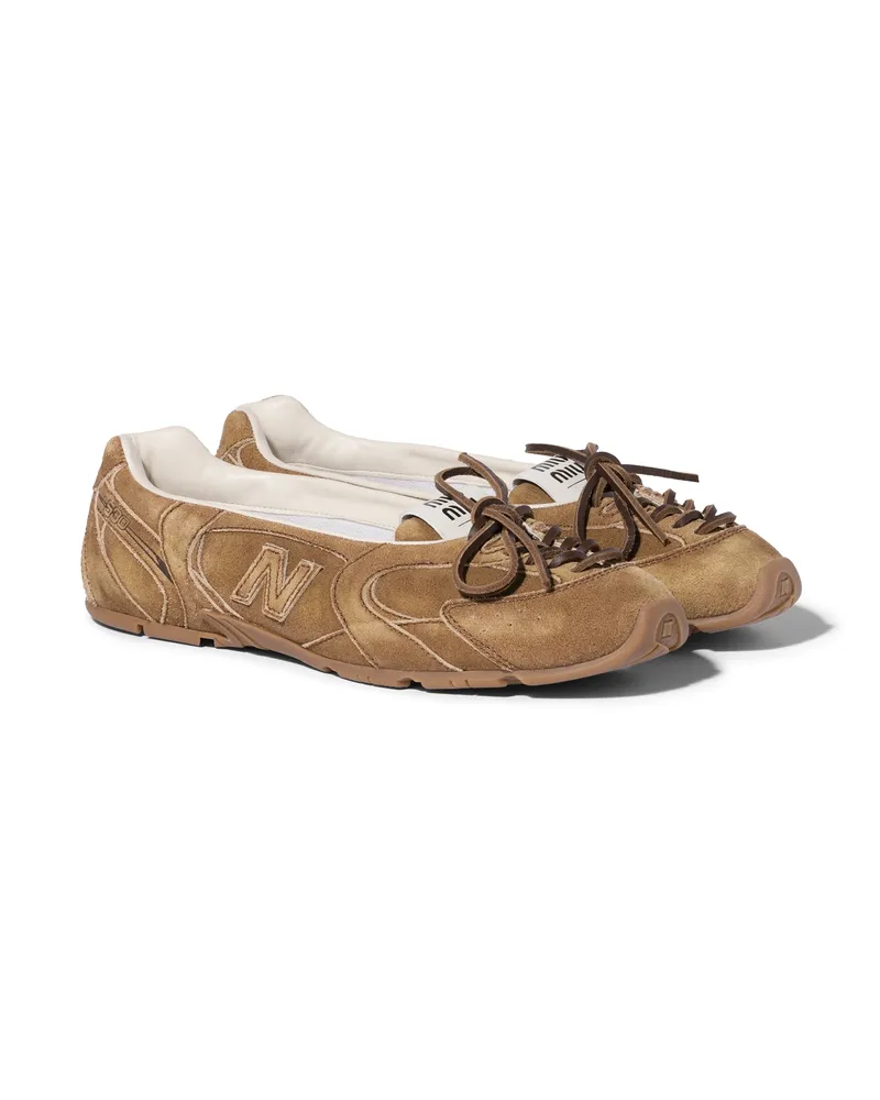 Miu Miu New Balance X  530 sl Ballerinas Aus Délavé Veloursleder, Damen, Zimt, Größe Zimt