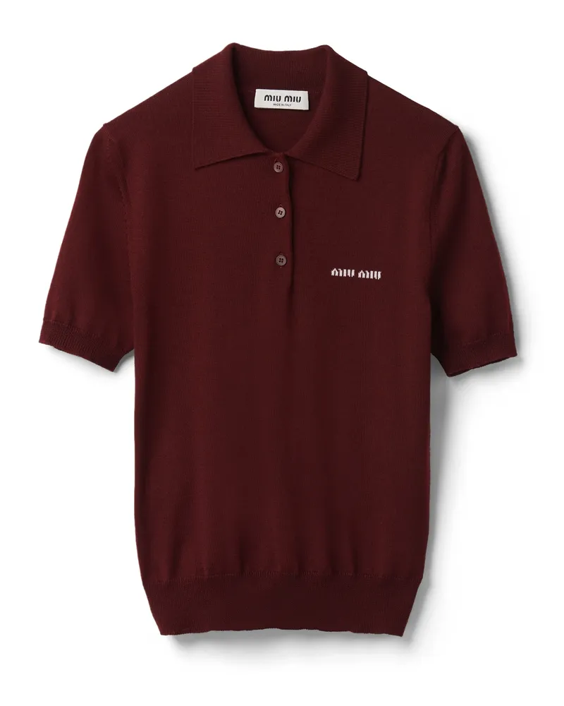 Miu Miu Gestricktes Poloshirt Aus Wolle, Damen, Amaranthrot, Größe Amaranthrot