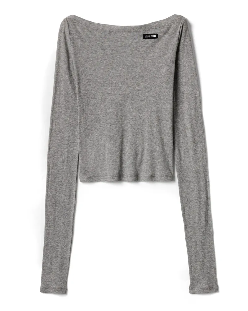 Miu Miu Top Aus Geripptem Jersey, Damen, Grau, Größe Grau