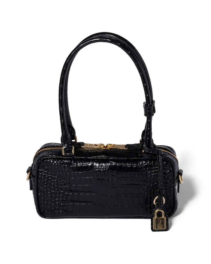 Miu Miu Beau Mini Bag Aus Kroko-geprägtem Leder, Damen, Schwarz Schwarz