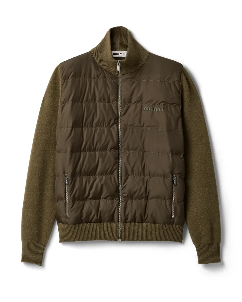 Miu Miu Strickjacke Aus Kaschmir Mit Reißverschluss Und Daunenfüllung , Damen, Olivgrün, Größe Olivgrün