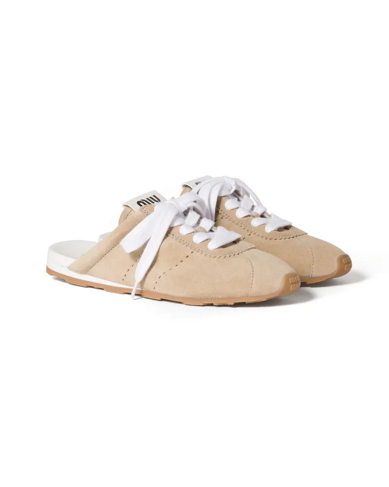 Miu Miu Plume Mules Aus Wildleder, Damen, Wüstenbeige, Größe Wüstenbeige