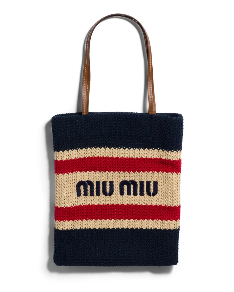 Miu Miu Tote Bag In Raphiabast-optik, Damen, Natur/blau Natur