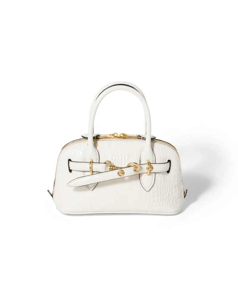 Miu Miu Aventure Mini Bag Aus Kroko-geprägtem Leder, Damen, Weiss Weiss