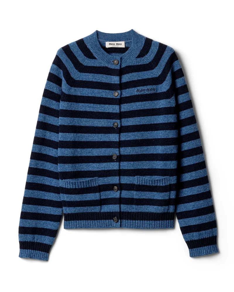 Miu Miu Strickjacke Aus Wolle, Damen, Hellblau/blau, Größe Hellblau