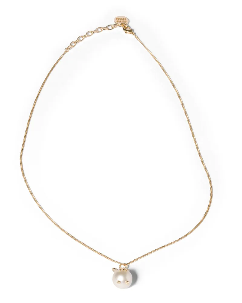Miu Miu Halskette Aus Metall Mit Anhänger, Damen, Gold/cremeweiss Gold