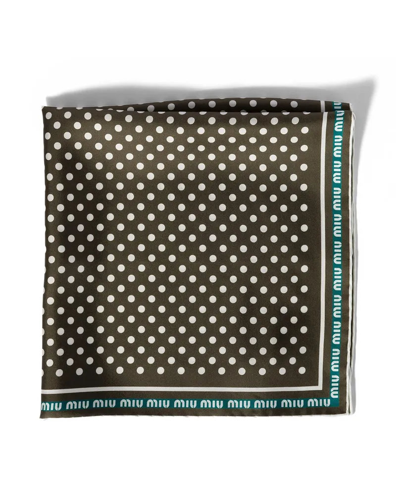 Miu Miu Bedruckter Schal Aus Twill, Damen, Lodengrün/lagunenblau Lodengrün