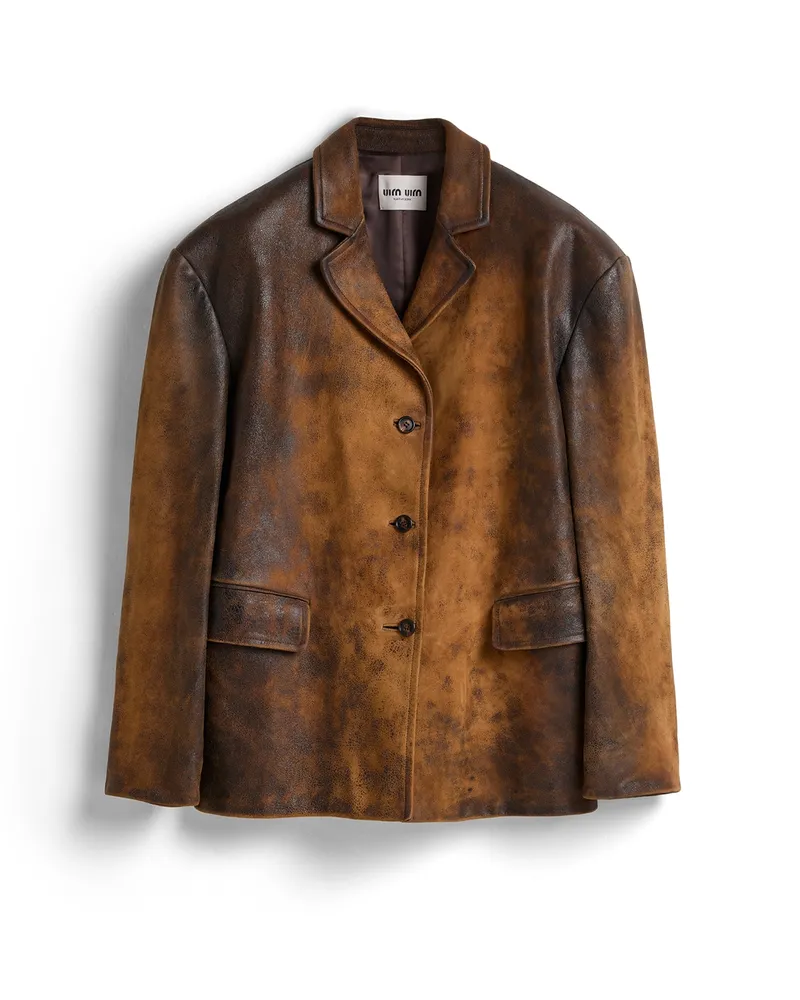 Miu Miu Jacke Aus Gewachstem Wildleder, Damen, Cognac, Größe Cognac