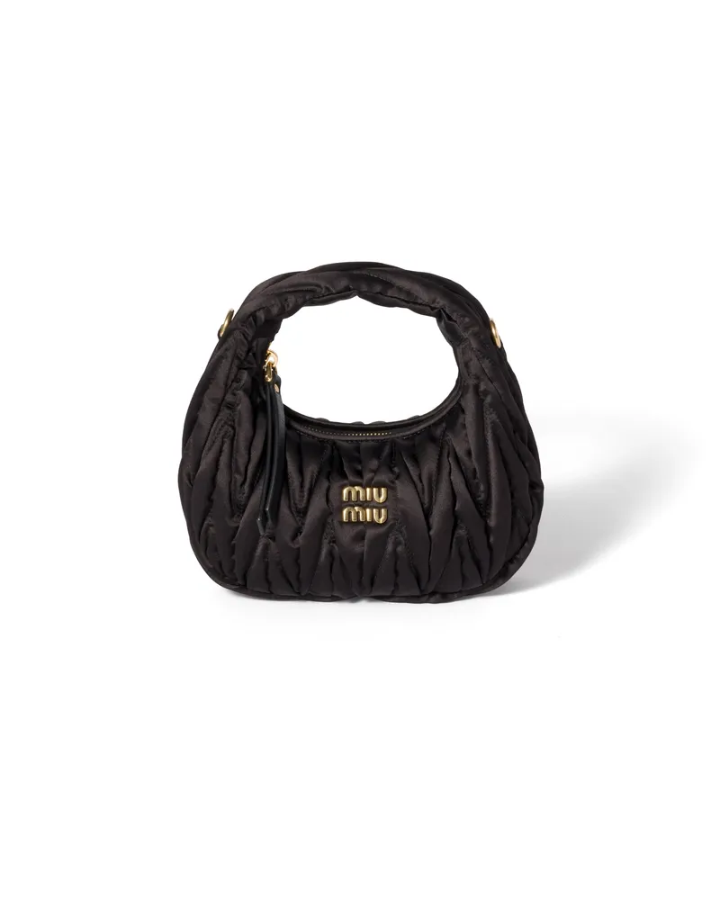 Miu Miu Wander Mini Bag Aus Matelassé-seide, Damen, Schwarz Schwarz