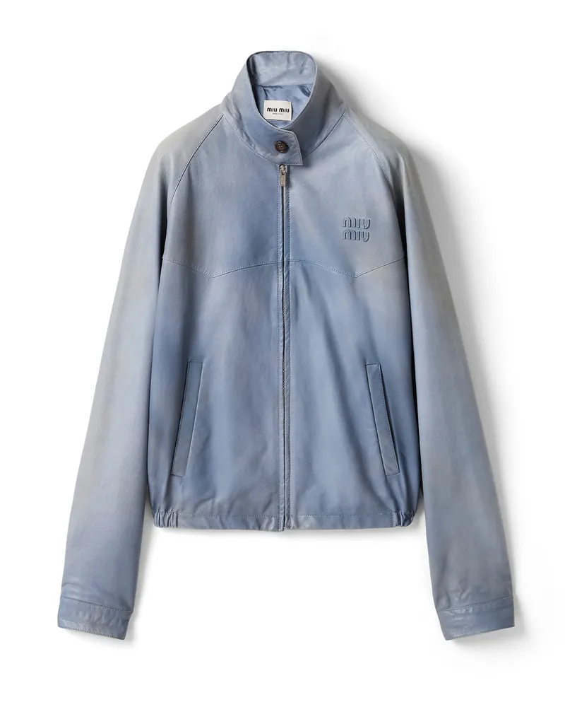 Miu Miu Nappa Leather Jacket, Damen, Meerblau, Größe Meerblau