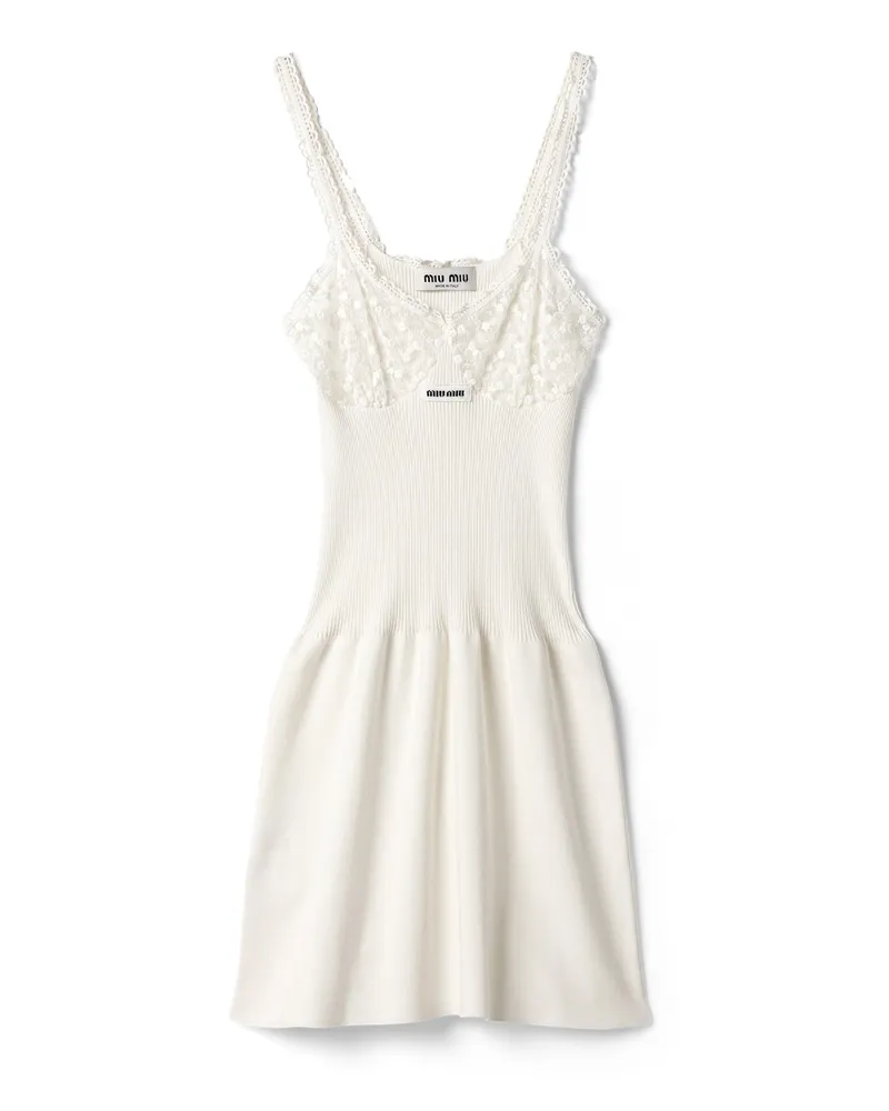 Miu Miu Kleid Aus Baumwolle Und Spitze, Damen, Weiss, Größe Weiss
