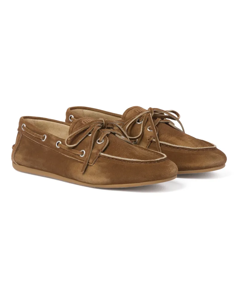 Miu Miu Deckschuhe Aus Verblasstem Wildleder, Damen, Zimt, Größe Zimt