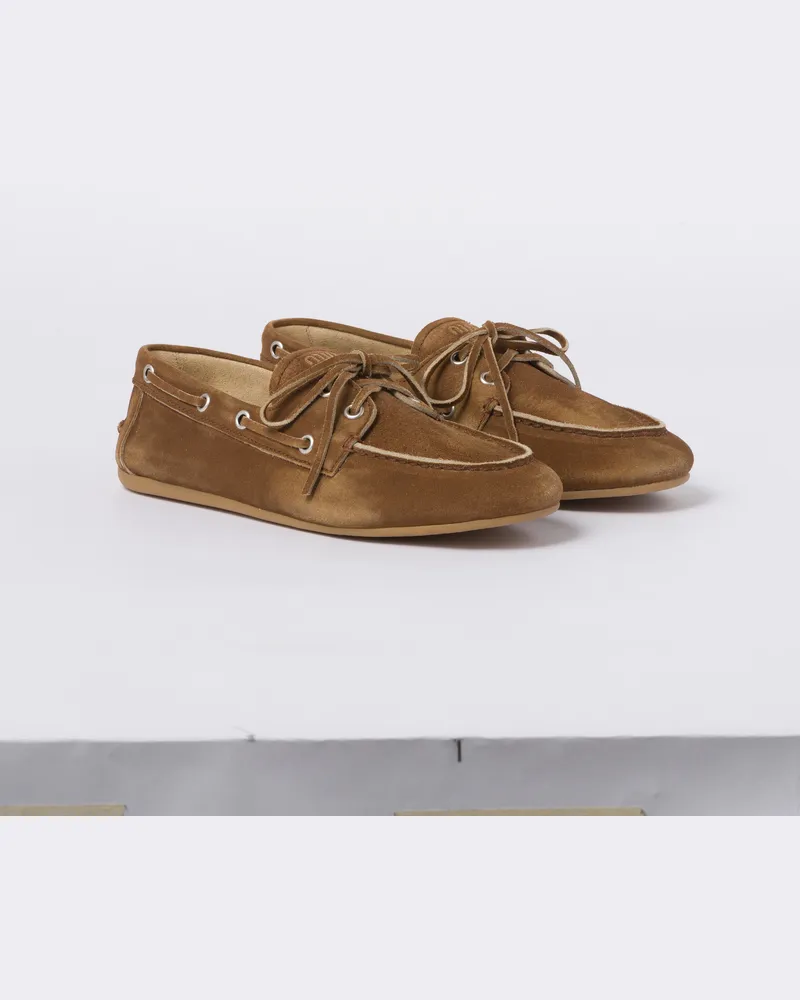Miu Miu Deckschuhe Aus Verblasstem Wildleder, Damen, Zimt, Größe Zimt