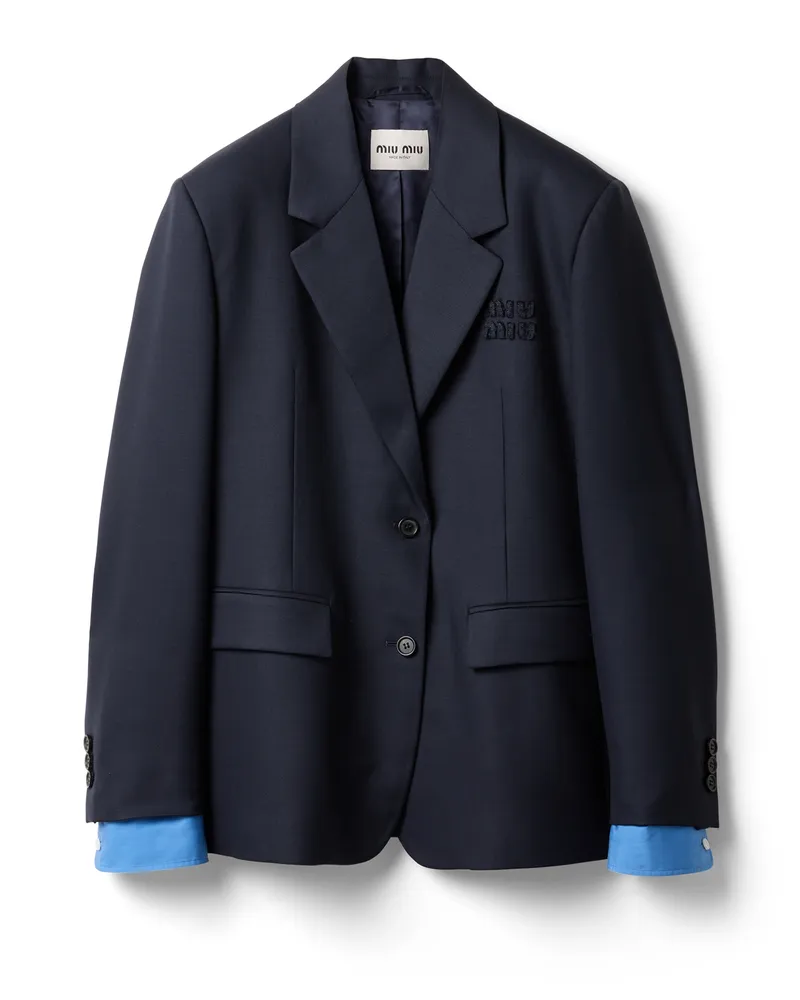 Miu Miu Einreihige Jacke Aus Gabardine, Damen, Marineblau, Größe Marineblau
