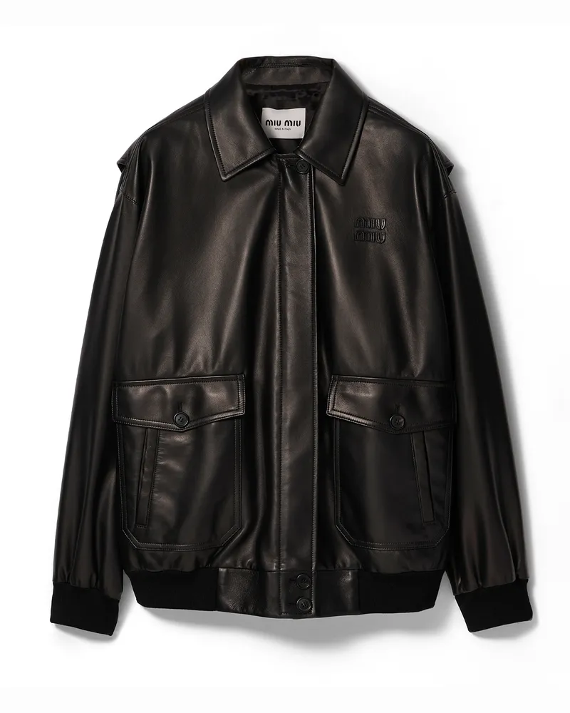 Miu Miu Blousonjacke Aus Nappa-leder, Damen, Schwarz, Größe Schwarz